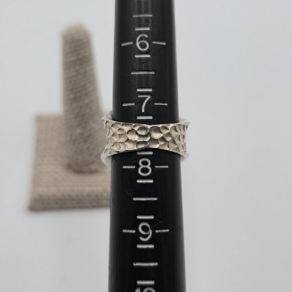 Size 7.5 Sterling Silver Crater Pattern Wide Rustic Band Ring A4057 - Picture 6 of 8